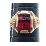 Jostens 10K Gold Duratone Ring w/ Red Stone
