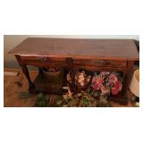 Dark Wood Console Table w/ Drawers & Shelf