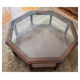 Octagonal Wood Glass Coffee Table