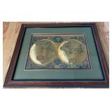 Repro Gold-Foiled Hondius Double-Hemisphere Map