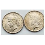 2pc 1923 Peace Silver Dollars