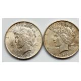 2pc 1923 Peace Silver Dollars