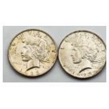 2pc 1923 Peace Silver Dollars