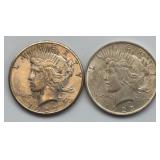 1923 & 1927 Peace Silver Dollars