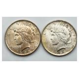2pc 1923 Peace Silver Dollars
