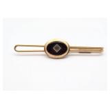 Gold Tone Bar Tie Clip w/ Black Oval Center