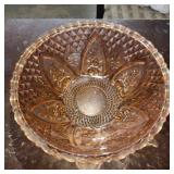 Pink Pressed Glass Bowl w/ Fleur-De-Lis Pattern