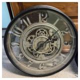 Black Metal Wall Clock w/ Exposed Gears