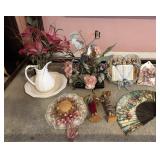 Decor: Pitcher, Flowers, Dolls & Fan