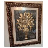Framed 3D Floral Relief Artwork w/ Vase Motif