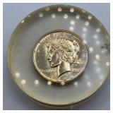 1925 Peace Silver Dollar in Resin Display