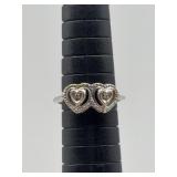 10k CZ Double Heart Ring Sz6