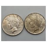 2pc 1923 Peace Silver Dollars