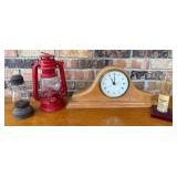 Decorative Clock, Lanterns, and Storm Glass