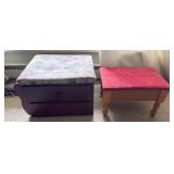 Two Wooden Upholstered Storage Ottomans