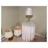 Three Table Lamps with Skirted Table