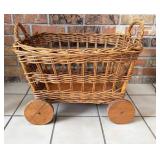 Woven Wicker Rolling Basket Cart