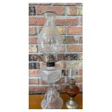 Two Glass Oil Lamps with Chimneys