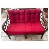 Rattan Two-Seat Sofa with Red Cushions