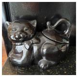 Black Ceramic Cat-Shaped Lidded Jar