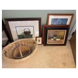 Framed Artwork and Wicker Baskets Collection