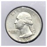 1940 WASH SILVER QUARTER - AU