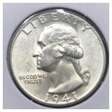 1941 WASH SILVER QUARTER - BU