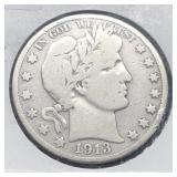 1913-S BARBER HALF - SILVER