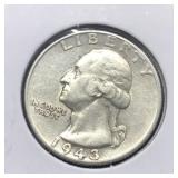 1943 WASH SILVER QUARTER - AU