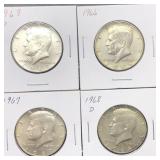 4 KENNEDY HALF - 40% SILVER - 1966,1967,1968-D,196