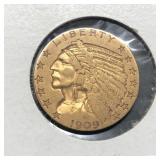 1909 INDIAN GOLD $5 COIN