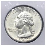 1943 WASH SILVER QUARTER - BU