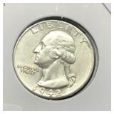 1942 WASH SILVER QUARTER - BU
