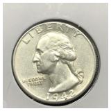 1942 WASH SILVER QUARTER - BU