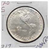 1923-S MONROE SILVER COMMEMORTIVE HALF