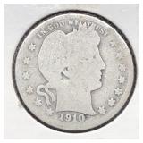 1910 BARBER SILVER QUARTER