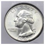 1941 SILVER QUARTER - BLAST WHITE