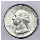 1945 SILVER QUARTER - BLAST WHITE