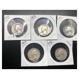 5 WASHINGTON QUARTERS - SILVER - MIXED DATES