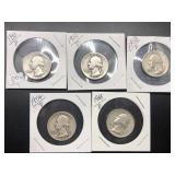 5 - D WASHINGTON QUARTERS - SILVER - MIXED DATES