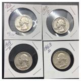 4 - D WASHINGTON QUARTERS - SILVER - MIXED DATES