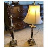 Pair of Brass Palm Motif Lamps w/Shades