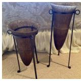 Pair of Glass and Metal Decorative Flour Urns