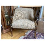 Brocade Barrel Back Side Chair w/Rams Head Arms