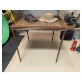 Vintage Metal Card Table, Sun Hat, and Glove