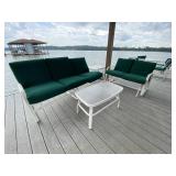 White Patio Sofa, Side Table, & Cushions