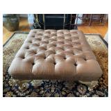 Henredon Tufted Raw Silk Upholstered Ottoman