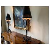 Pair of Wrought Iron and Glass Table Lamps
