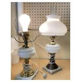 Pair of Converted Milk Glass Lamps