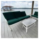 White Patio Sofa, Side Table, & Cushions